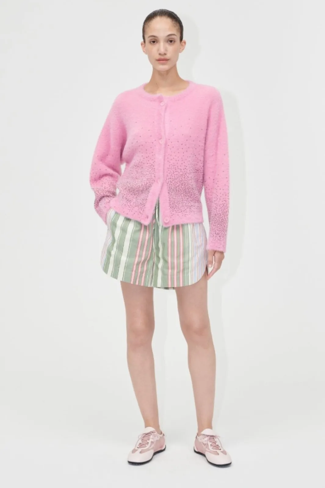 New 2384 Beaded Fluffy Knit, Crewneck Cardigansg-pf25-k037-2384 Cardigans|Ammevenligt Tøj