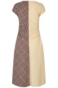 Sale 2118 Checkered Jersey, Ruched Waist Midi Dresssg-aw25-d156-2118 Kjoler