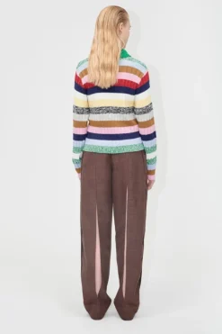 Stine Goya Strik|Bluser & Skjorter<2386 Cotton Mix / Crochet Cotton, Mix Stripe Polo Collar Sweatersg-pf25-k033-2386