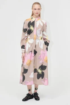Clearance 2070 Light Fluid Ecovero, Waist Gather Shirt Midi Dresssg-pf25-d146-2070 Ammevenligt Tøj