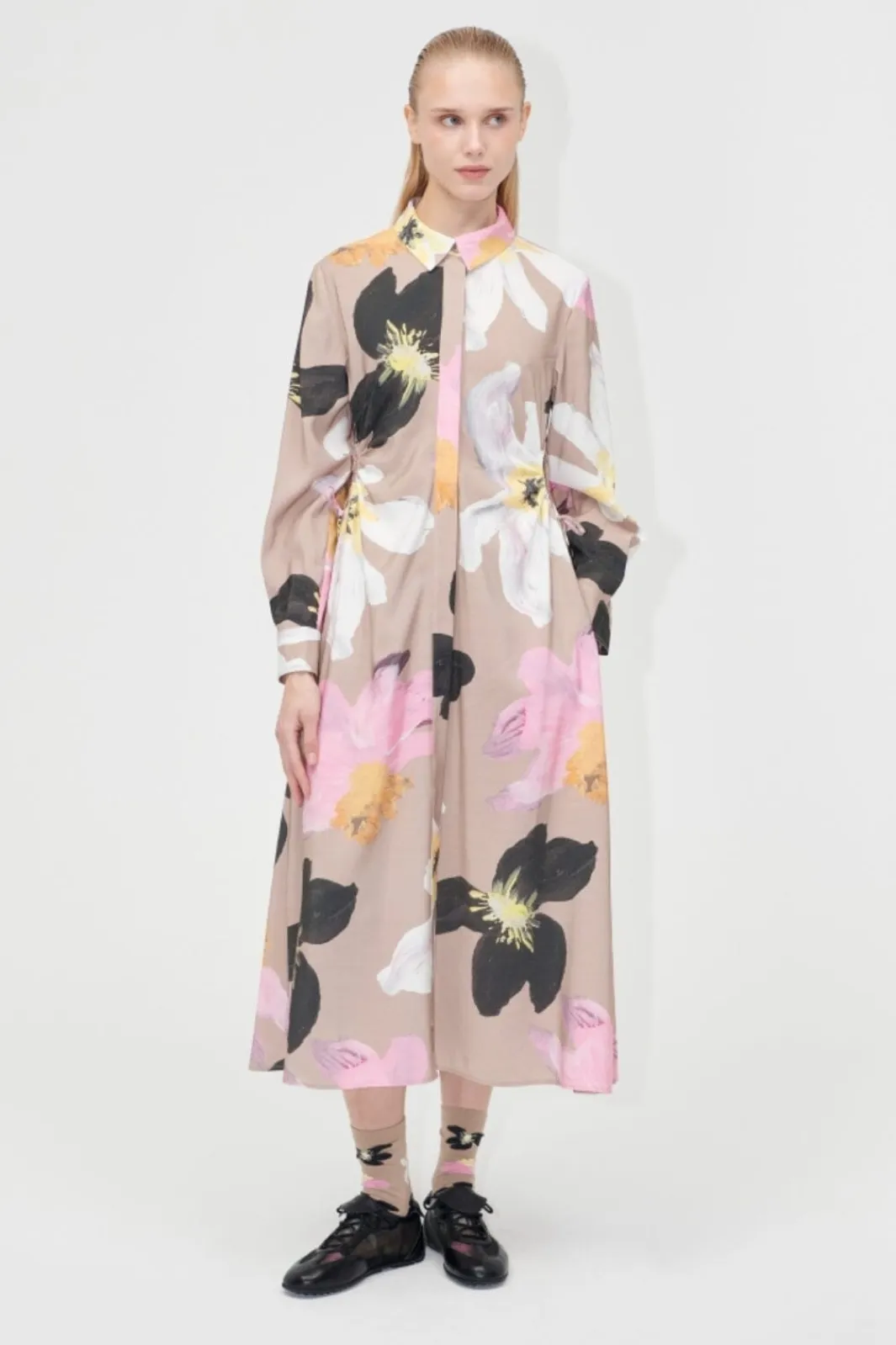 Clearance 2070 Light Fluid Ecovero, Waist Gather Shirt Midi Dresssg-pf25-d146-2070 Ammevenligt Tøj