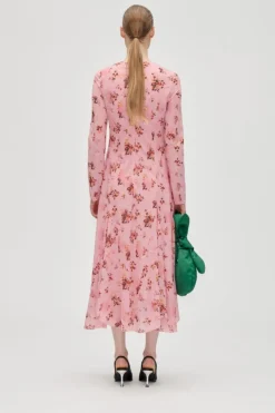Stine Goya Kjoler<2408 Sheer Ruffling Jersey, Long Sleeve Ruffling Midi Dresssg-aw25-d161-2408