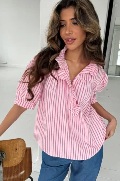 Online Ariana Stripe Pink Ss 14794 Bluser & Skjorter