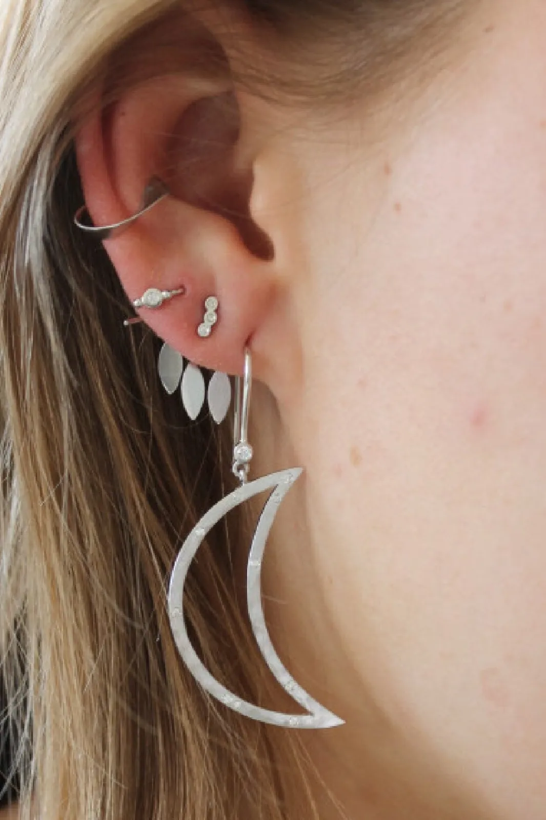 Stine A Øreringe<Big Bella Moon With Stones Earring Silver