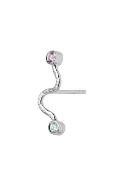 Big Wave Earring With Pastel Pink & Blue Stones Silver Øreringe