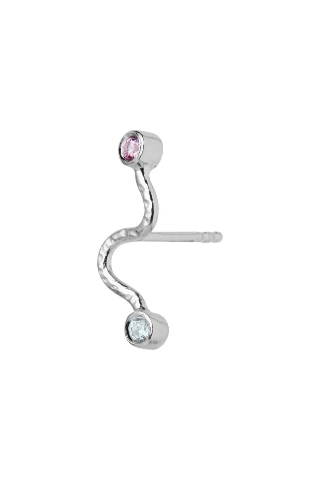 Big Wave Earring With Pastel Pink & Blue Stones Silver Øreringe