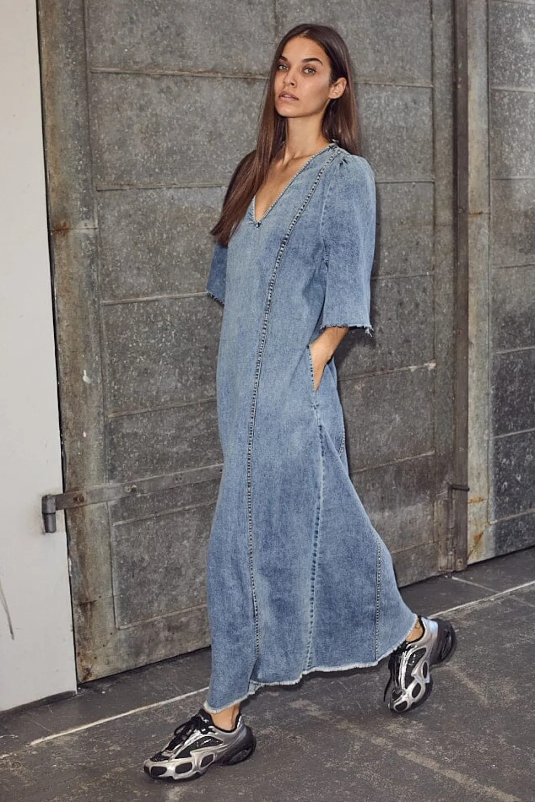 Discount Denim Hem Dress HL10226 Kjoler