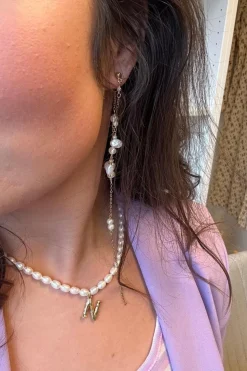 Mellow Moon Øreringe<Double String Pearl Earring Long