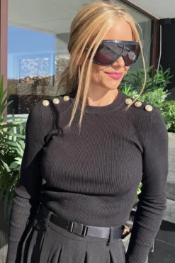 Valentin Studio Bluser & Skjorter<Gold Button Knit Blouse
