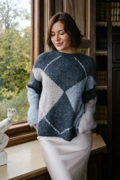 Inga Check Fluff Knit Blouse 165205 Strik|Bluser & Skjorter