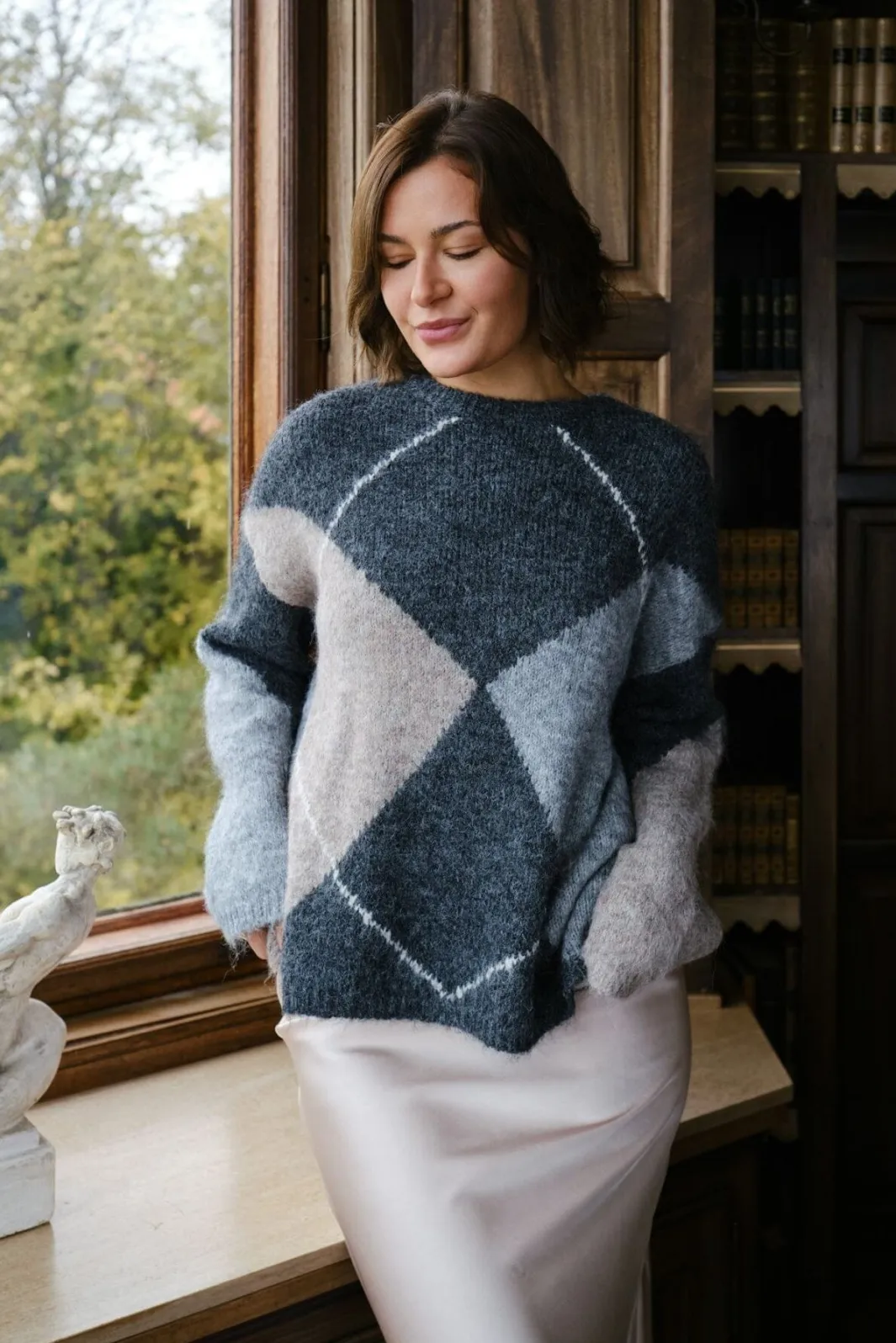 Inga Check Fluff Knit Blouse 165205 Strik|Bluser & Skjorter