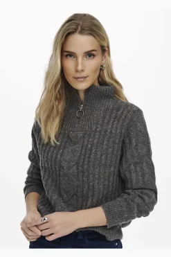 Hot andrea L/S Zip Cable Pullove Knt Bluser & Skjorter|Strik