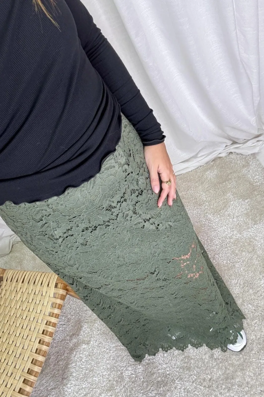A-bee Nederdele<Long Flower Lace Skirt _-W_