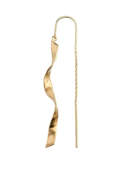 Hot Long Twisted Hammered Earring With Chain Goldenen Øreringe