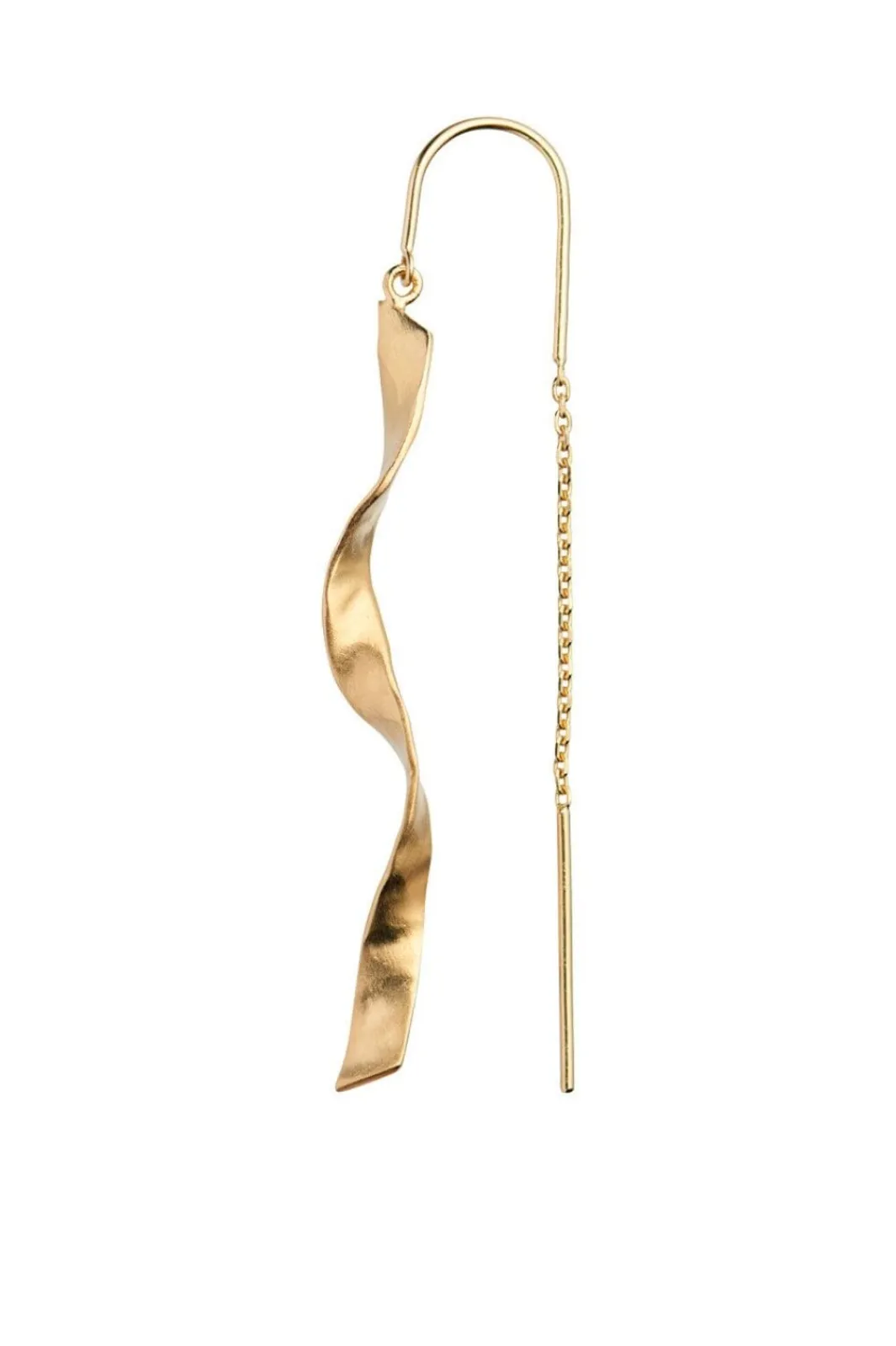 Hot Long Twisted Hammered Earring With Chain Goldenen Øreringe