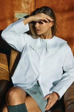 Outlet Nmeliza L/S Embr Collar Shirt Bluser & Skjorter