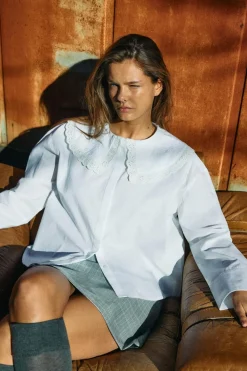 Outlet Nmeliza L/S Embr Collar Shirt Bluser & Skjorter