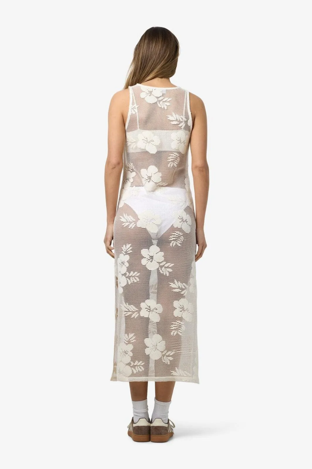 New Nmklea S/L Long Flower Lace Slit Dress Kjoler