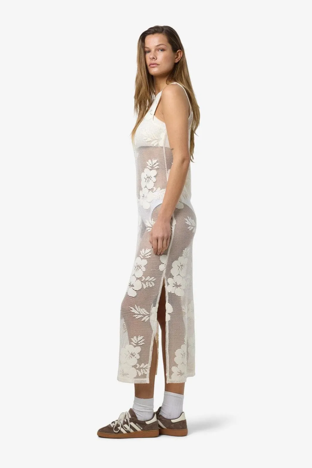 New Nmklea S/L Long Flower Lace Slit Dress Kjoler
