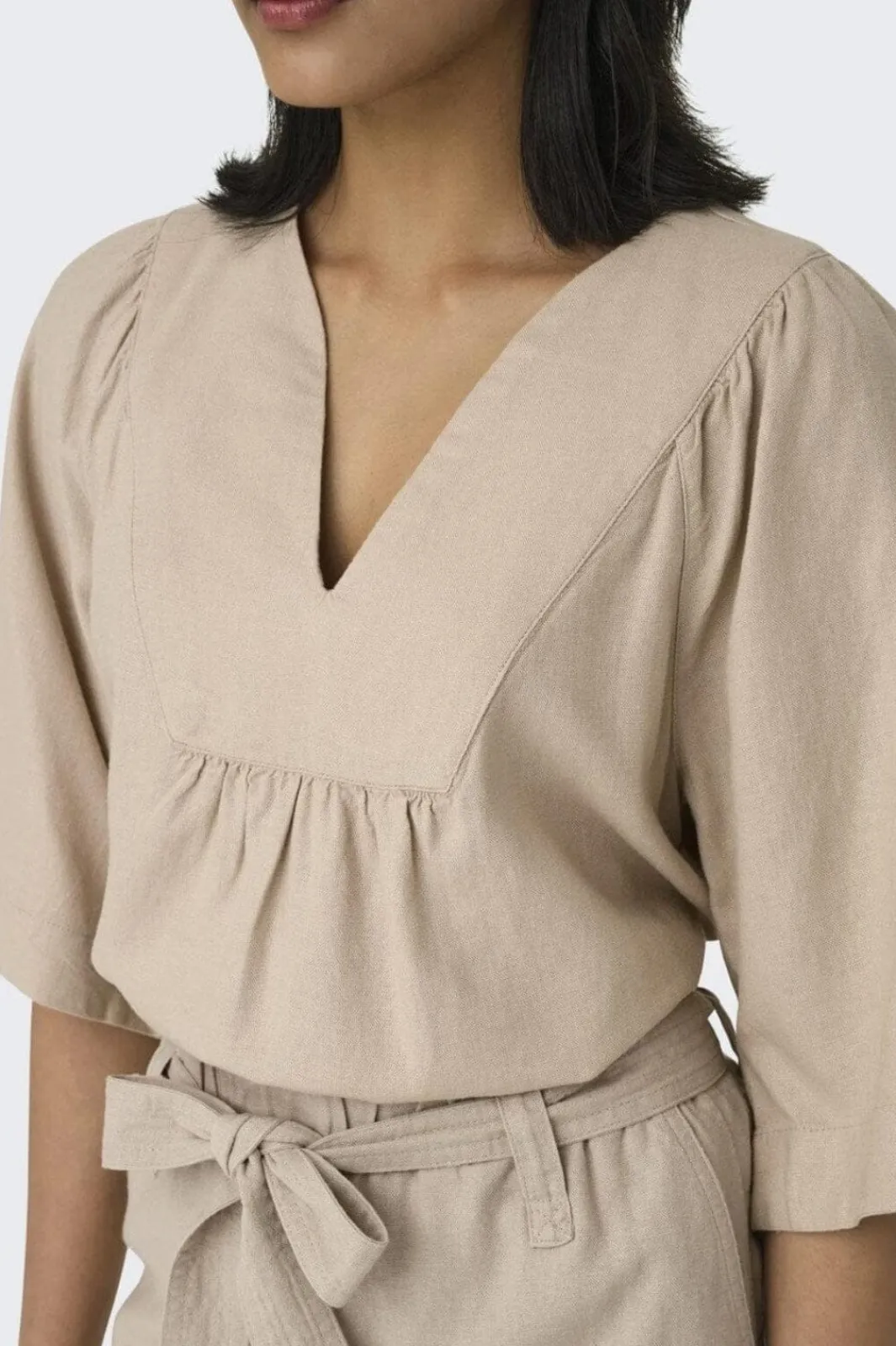 New Onlcaro 2/4 V-Neck Linen Bl Top Cc T-Shirts & Toppe