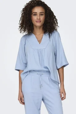 Only T-Shirts & Toppe<Onlcaro 2/4 V-Neck Linen Bl Top Cc