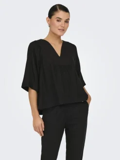 Only T-Shirts & Toppe<Onlcaro 2/4 V-Neck Linen Bl Top Cc
