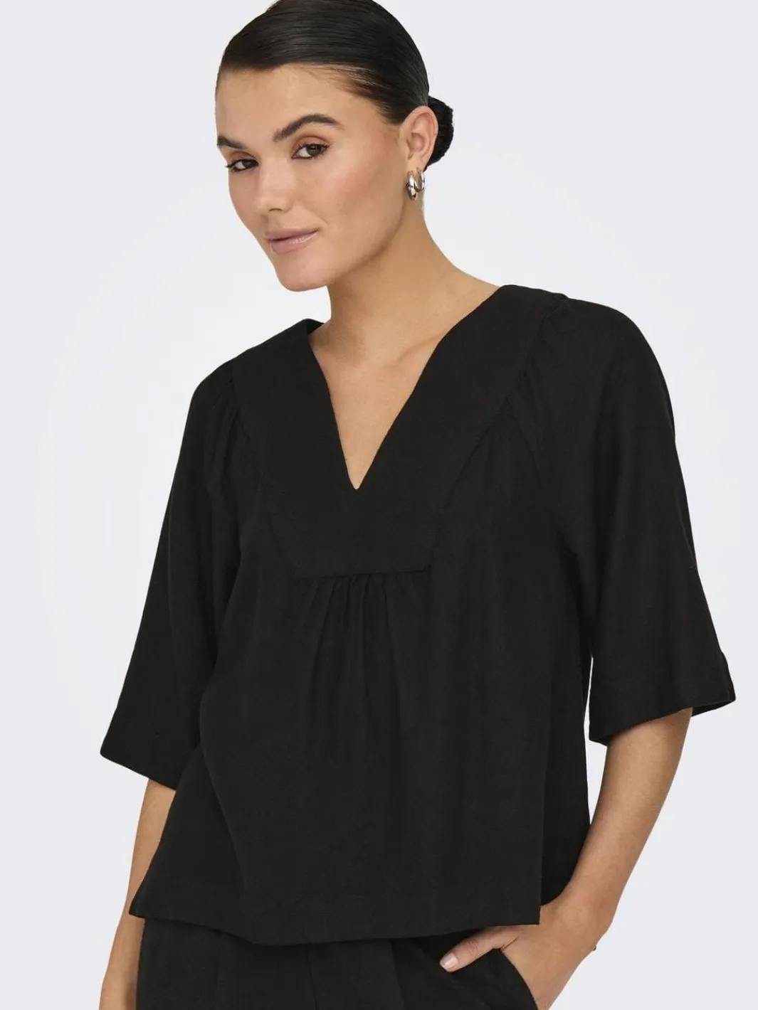 Only T-Shirts & Toppe<Onlcaro 2/4 V-Neck Linen Bl Top Cc