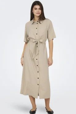 Only Kjoler|Ammevenligt Tøj<Onlcaro S/S Linen Bl Belt Dress Cc