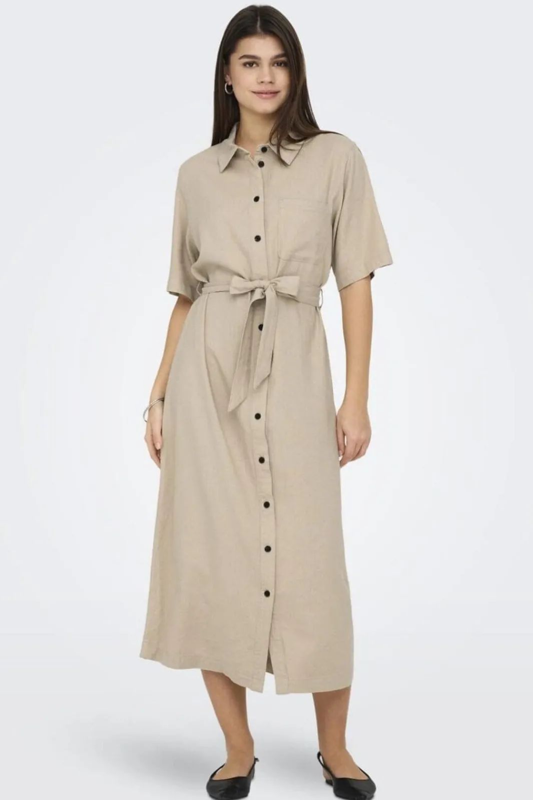 Only Kjoler|Ammevenligt Tøj<Onlcaro S/S Linen Bl Belt Dress Cc