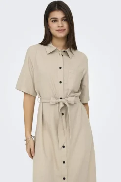 Only Kjoler|Ammevenligt Tøj<Onlcaro S/S Linen Bl Belt Dress Cc