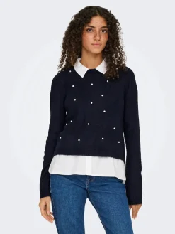 Only Strik|Bluser & Skjorter<Onldolly Ls Woven Mix Pearl Pull Cc Knt
