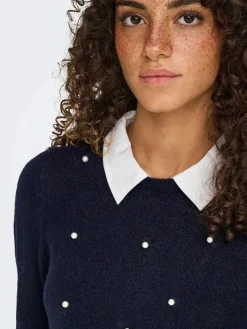 Only Strik|Bluser & Skjorter<Onldolly Ls Woven Mix Pearl Pull Cc Knt
