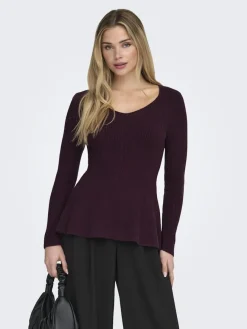 Only Strik|Bluser & Skjorter<Onlibi Life Ls V-Neck Rib Peplum Cc Knt