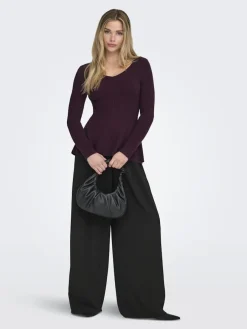 Only Strik|Bluser & Skjorter<Onlibi Life Ls V-Neck Rib Peplum Cc Knt