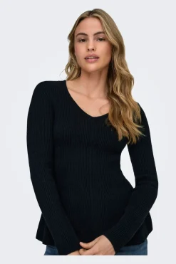 Sale Onlibi Ls V-Neck Rib Peplum Cc Knt Strik|Bluser & Skjorter