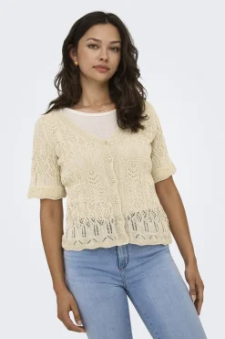 Only T-Shirts & Toppe|Ammevenligt Tøj<Onllovely Ss Glitter Button Top Knt