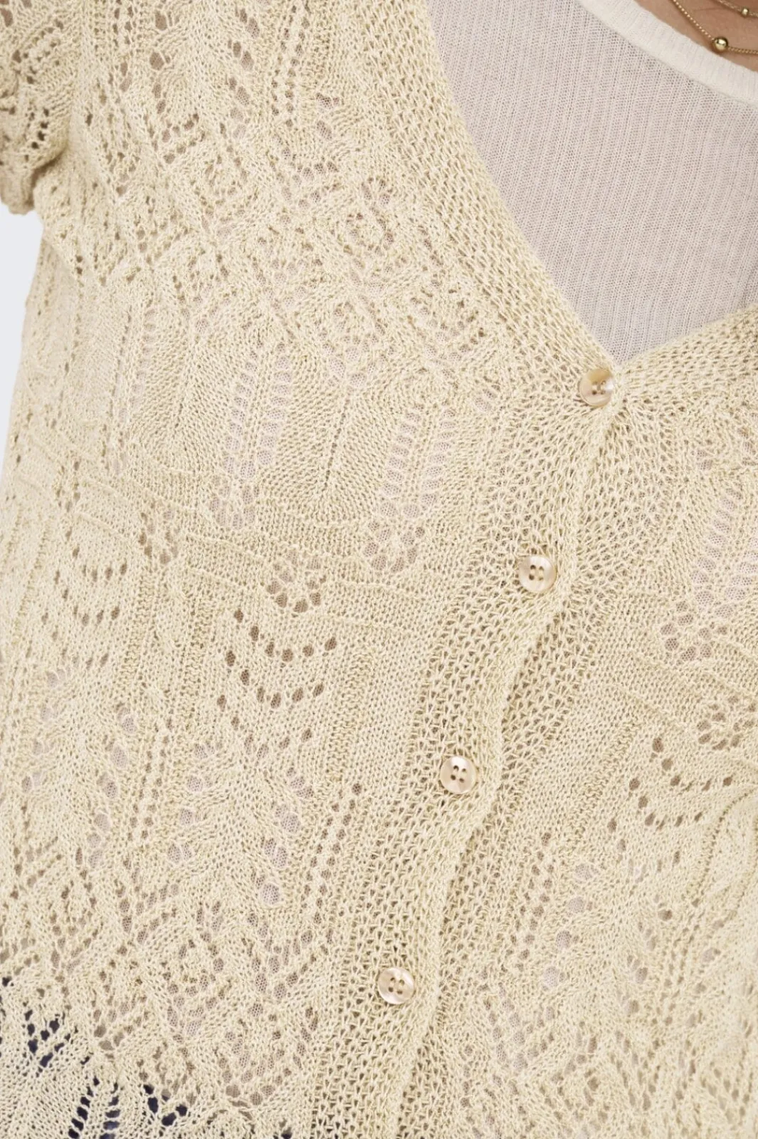 Only T-Shirts & Toppe|Ammevenligt Tøj<Onllovely Ss Glitter Button Top Knt
