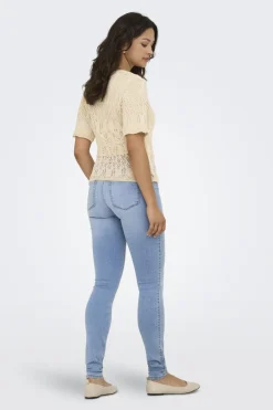 Only T-Shirts & Toppe|Ammevenligt Tøj<Onllovely Ss Glitter Button Top Knt