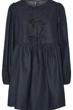 Pieces Kjoler<Pcasta Ls O-Neck Tie Denim Dress