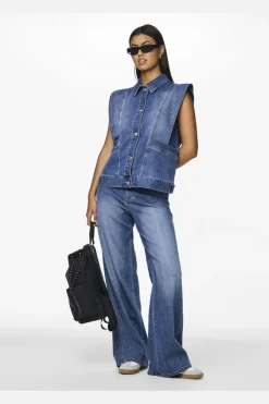 Pieces Sæt 🛍️|Veste<Pcfemma Loose Denim Vest Fsy