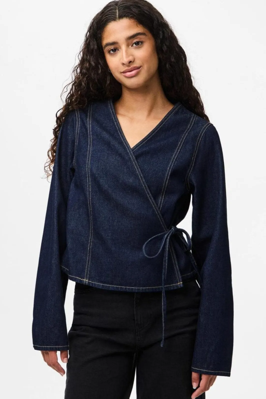 Pieces Bluser & Skjorter<Pcfenna Ls Denim Wrap Shirt Fsy