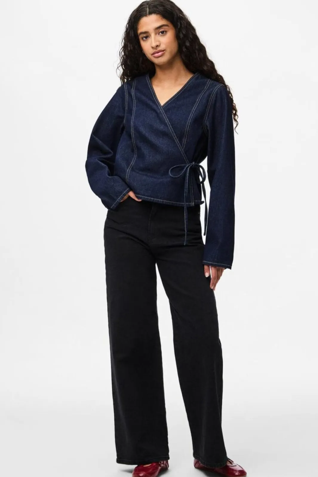 Pieces Bluser & Skjorter<Pcfenna Ls Denim Wrap Shirt Fsy