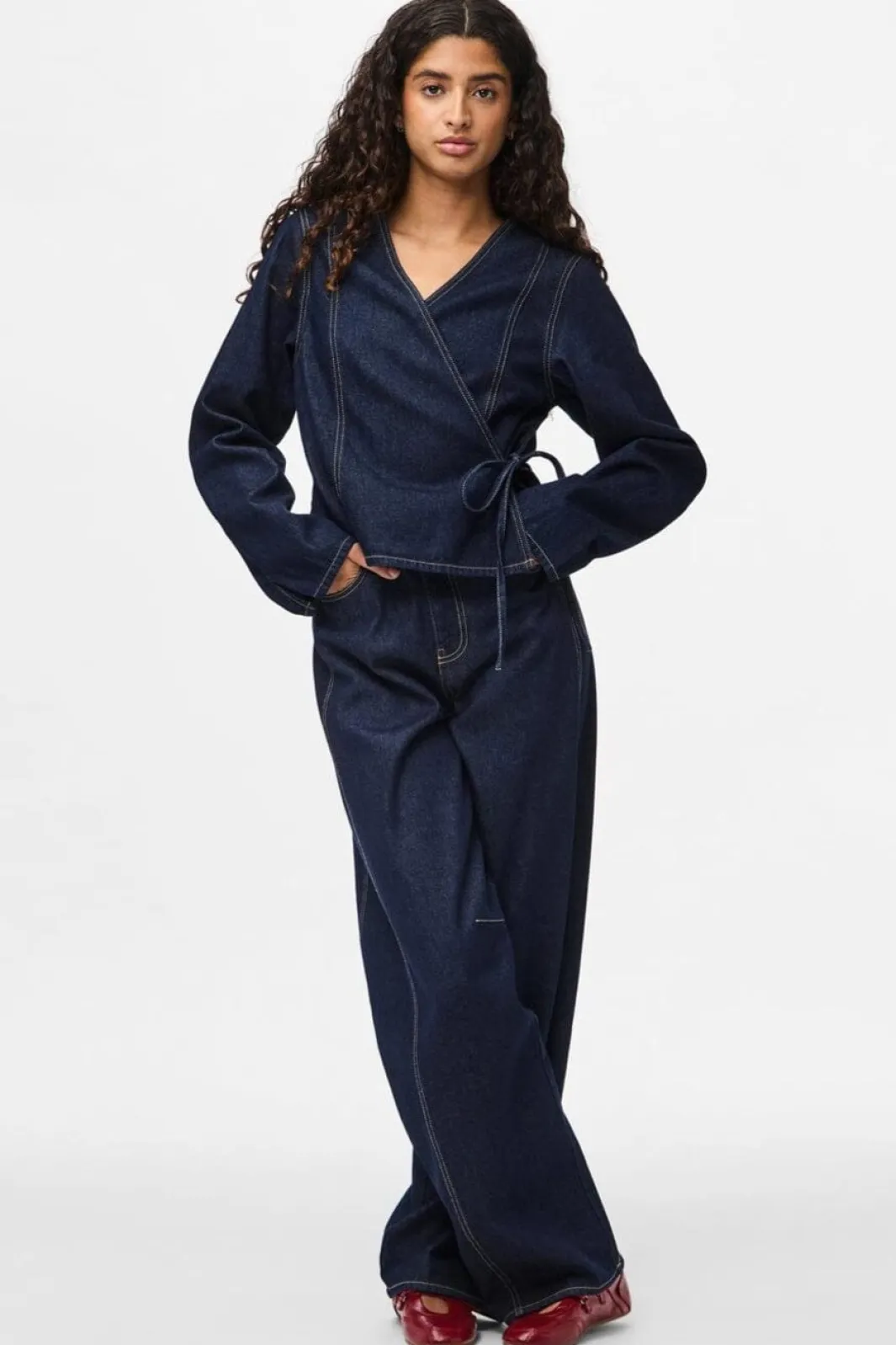 Pieces Bluser & Skjorter<Pcfenna Ls Denim Wrap Shirt Fsy