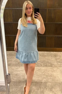 Clearance Pcnoel Short Slip Denim Dress Fsy Kjoler