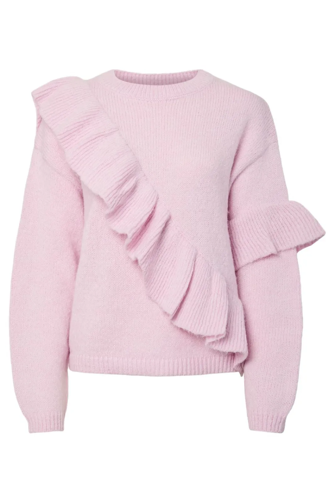 New Pcnor Ls O-Neck Knit Frill Pullover Strik|Bluser & Skjorter