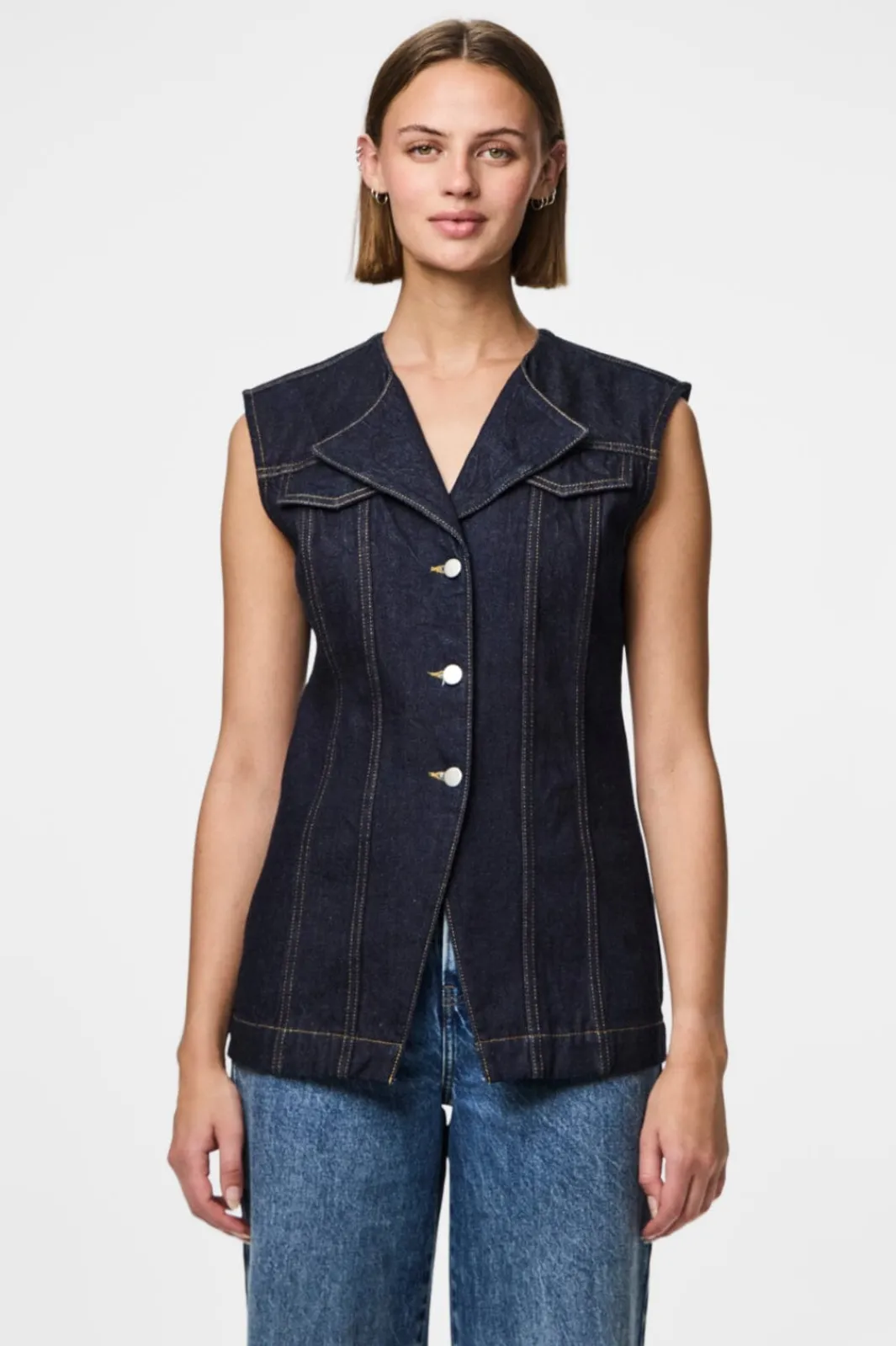 Pieces Veste<Pcnua Sl Fitted Denim Vest Fsy