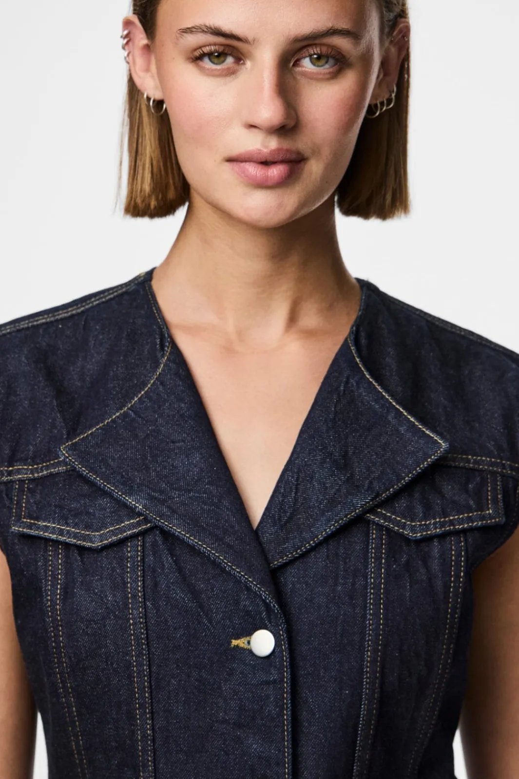 Pieces Veste<Pcnua Sl Fitted Denim Vest Fsy