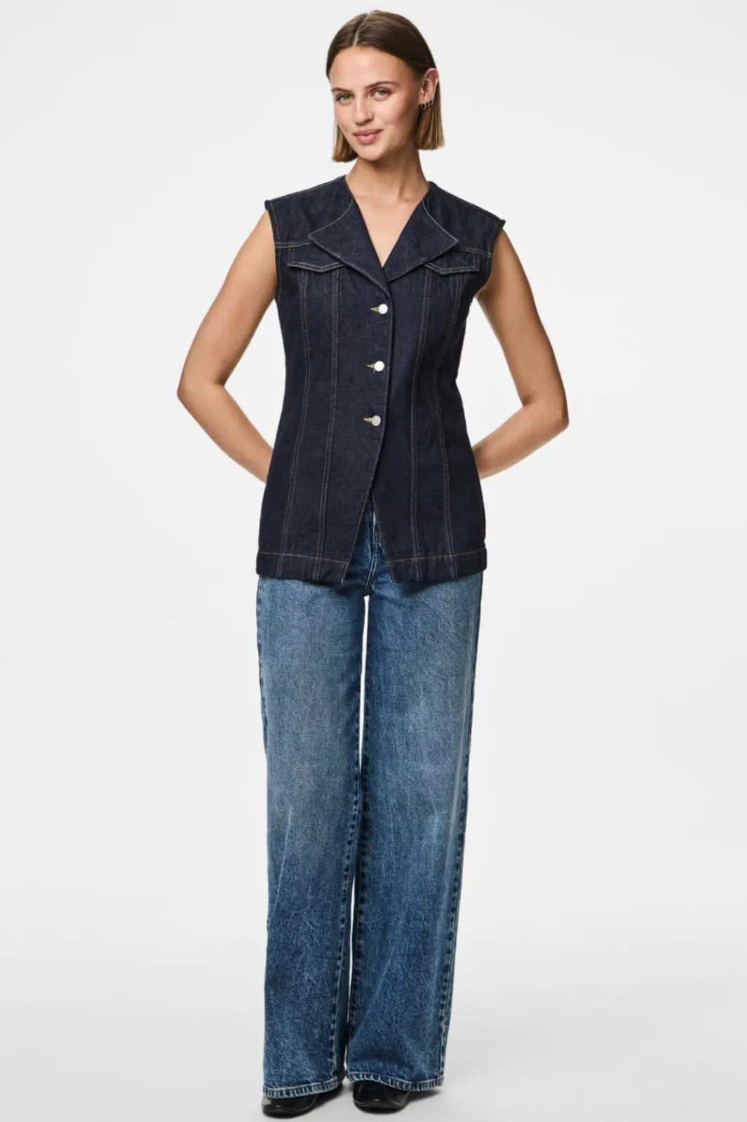 Pieces Veste<Pcnua Sl Fitted Denim Vest Fsy