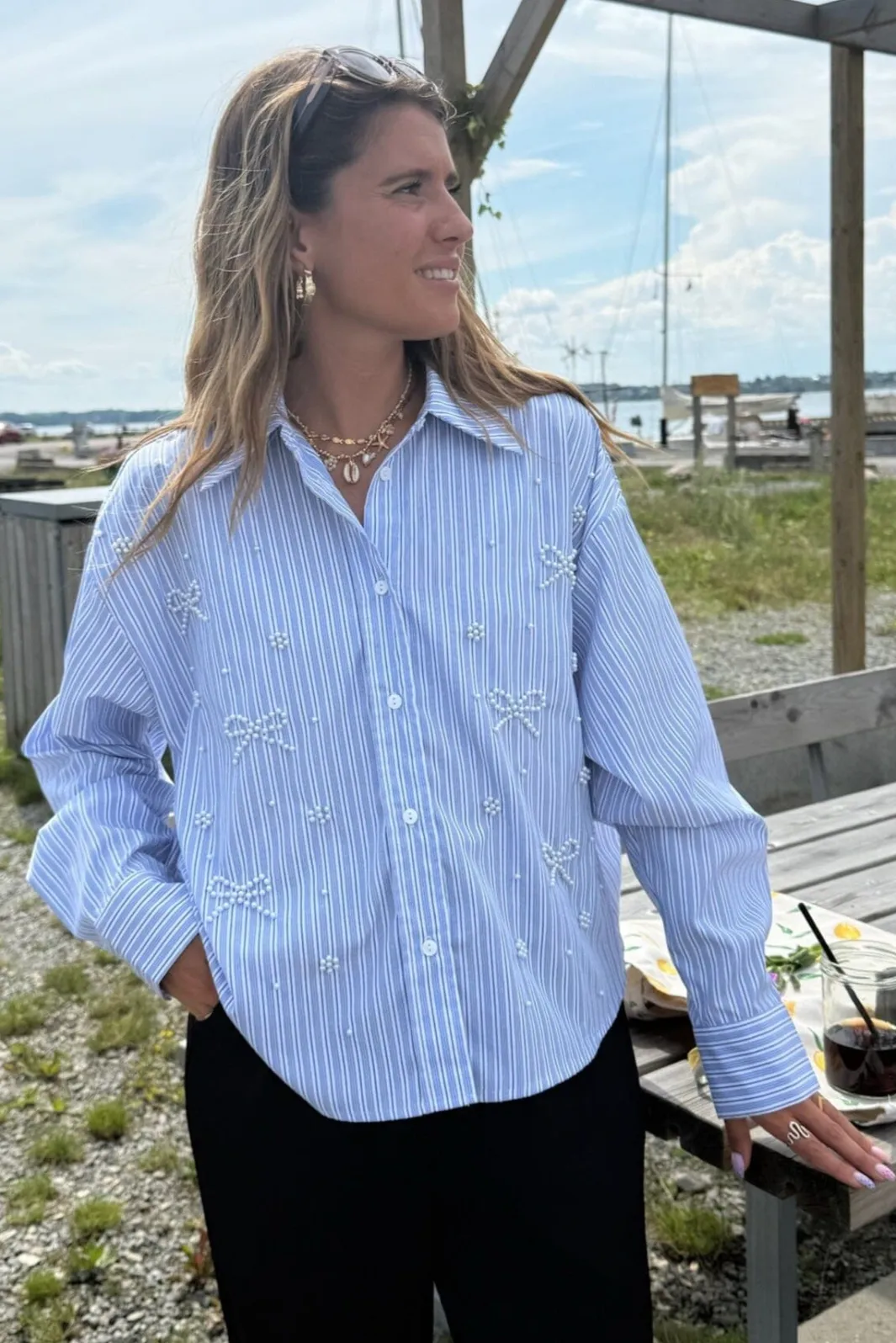 Discount Pearl Bow Shirt 160786C Bluser & Skjorter|Ammevenligt Tøj