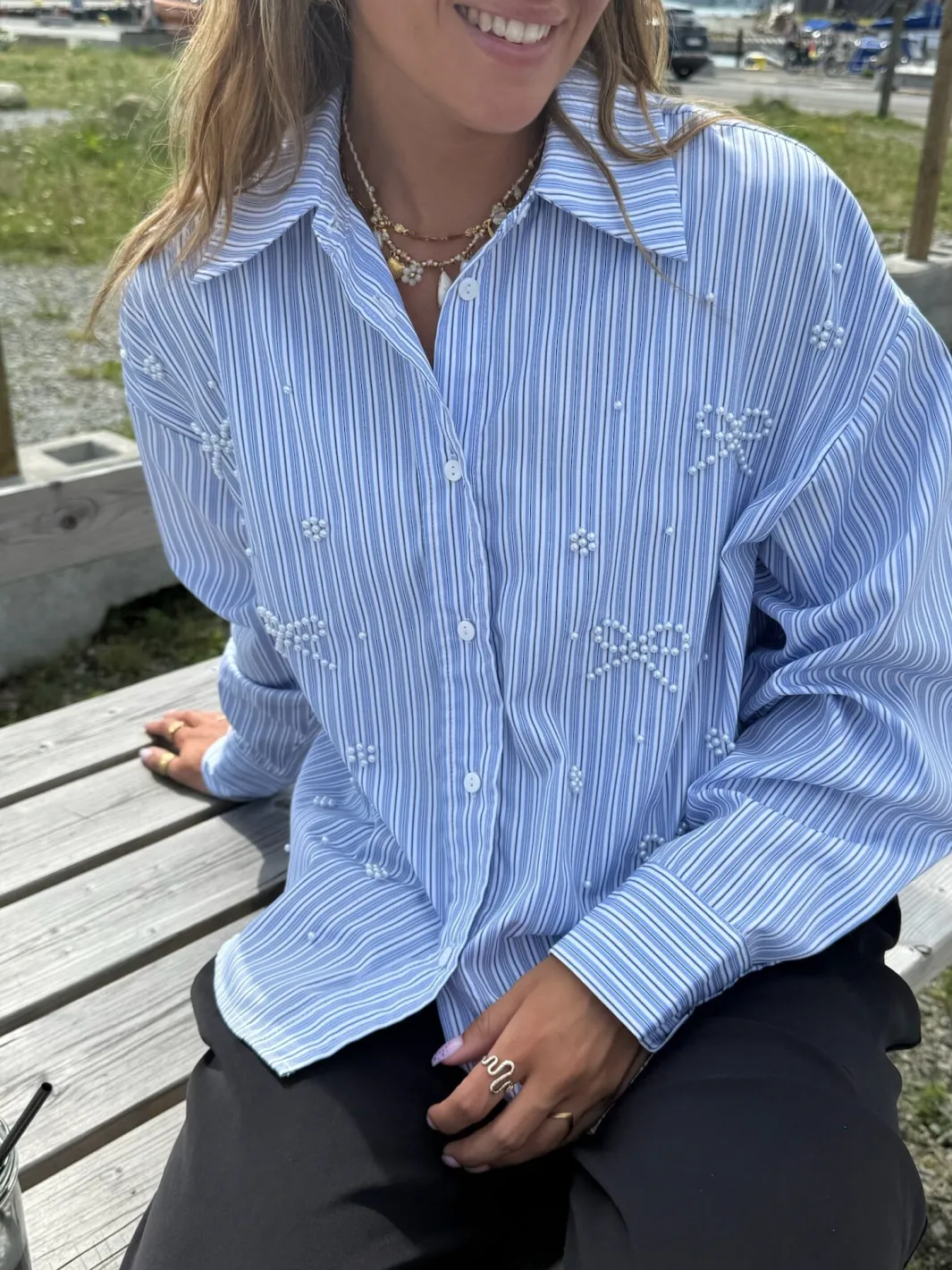 Discount Pearl Bow Shirt 160786C Bluser & Skjorter|Ammevenligt Tøj